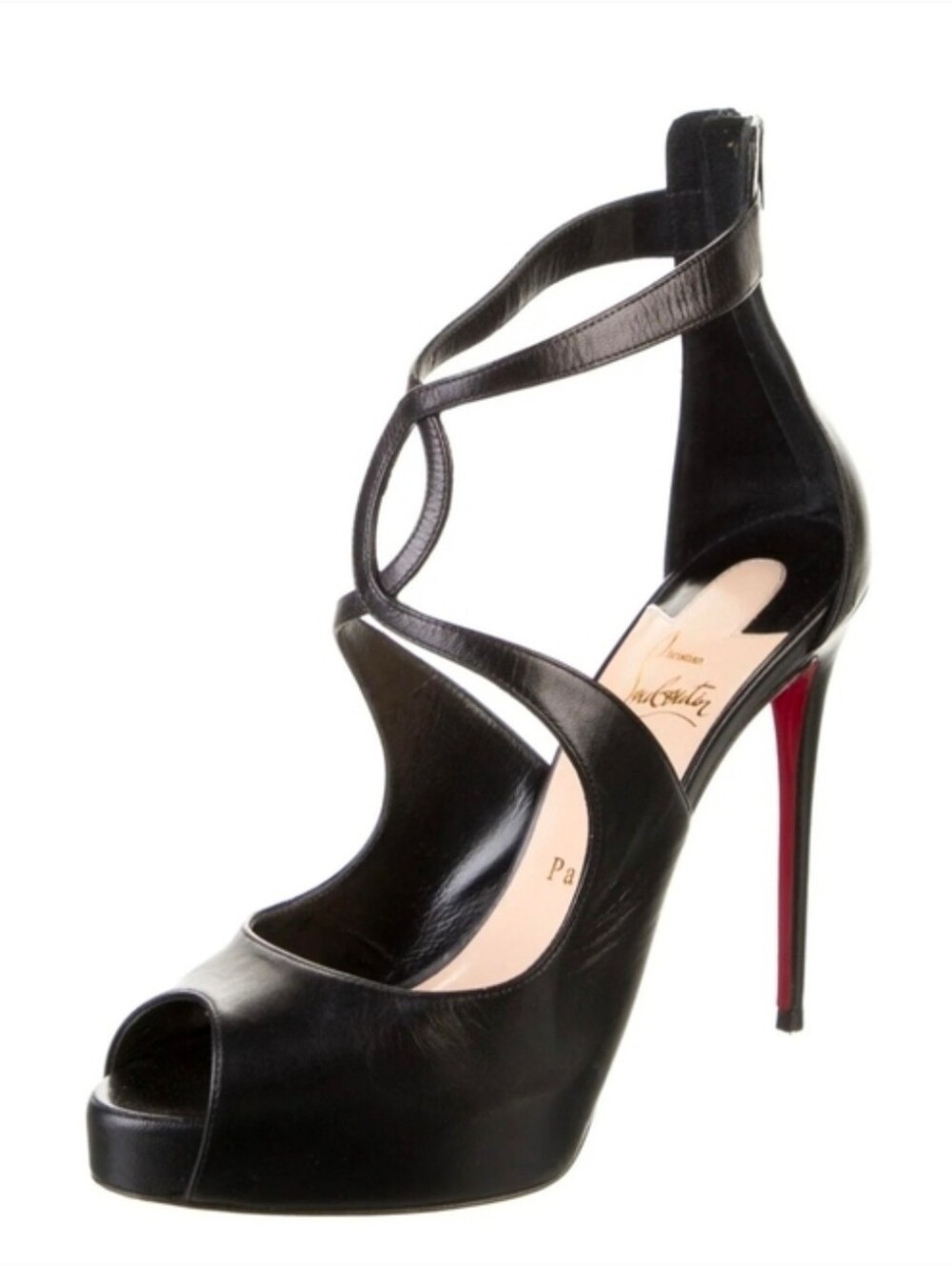 ❤️ RED BOTTOM ❤️ Black Leather Peep-Toe Stiletto